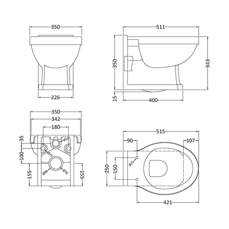 [BCHA840] Harrington Wall Hung Pan - Technical Drawing