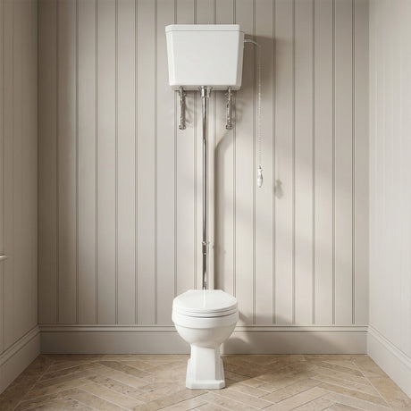 [BCKI002] Traditional High Level Toilet Pan, Cistern, Flush Pipe Kit  - White - Silo