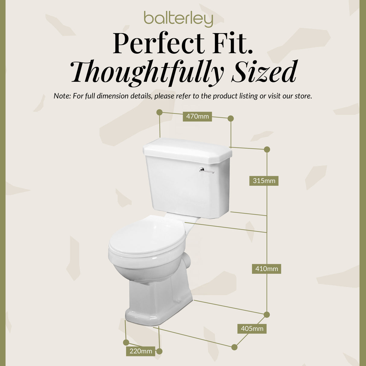 Traditional White Close Coupled Bathroom Toilet with Cistern & Soft Close Seat – 470mm