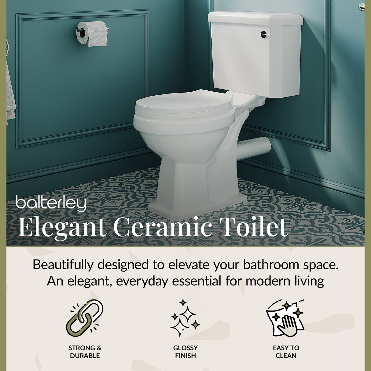 Traditional White Close Coupled Bathroom Toilet with Cistern & Soft Close Seat – 470mm