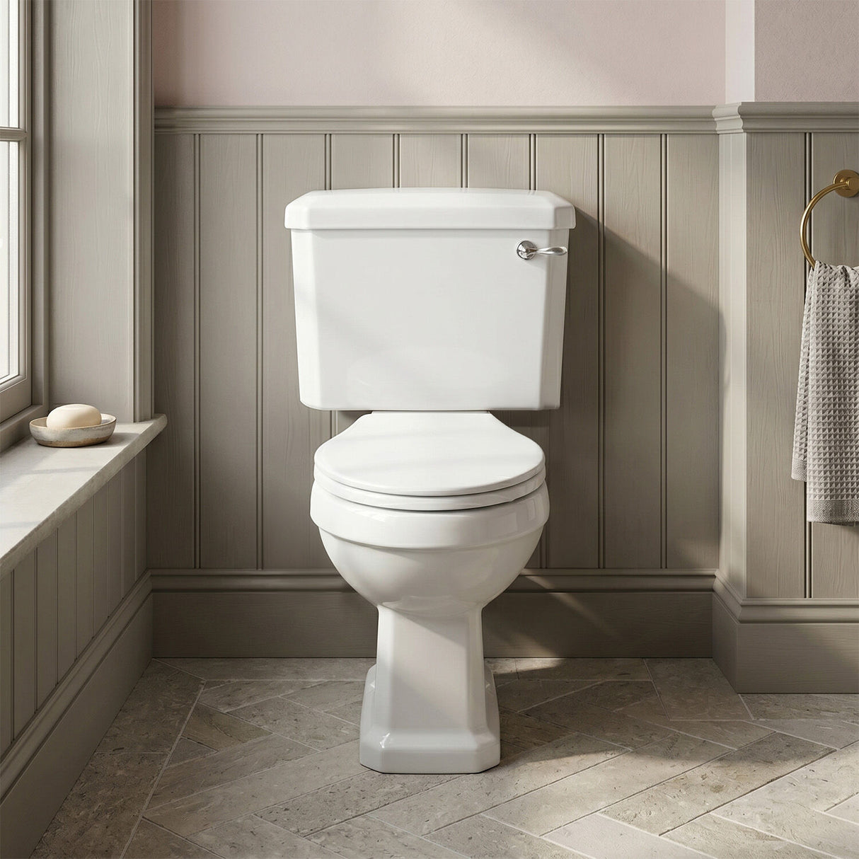 [BCKI003] Madeley Traditional White Close Coupled Bathroom Toilet with Cistern & Soft Close Seat - 470mm - Silo