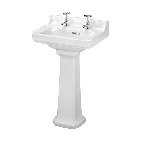 [BCKI004] Madeley Traditional 2 Tap Hole Ceramic Bathroom Basin Sink & Full Pedestal - 560mm - Cutout
