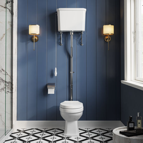 [BCKI006] Madeley Traditional Toilet with High Level Cistern, Flush Pipe Kit and Soft Close Toilet Seat - Lifestyle 1