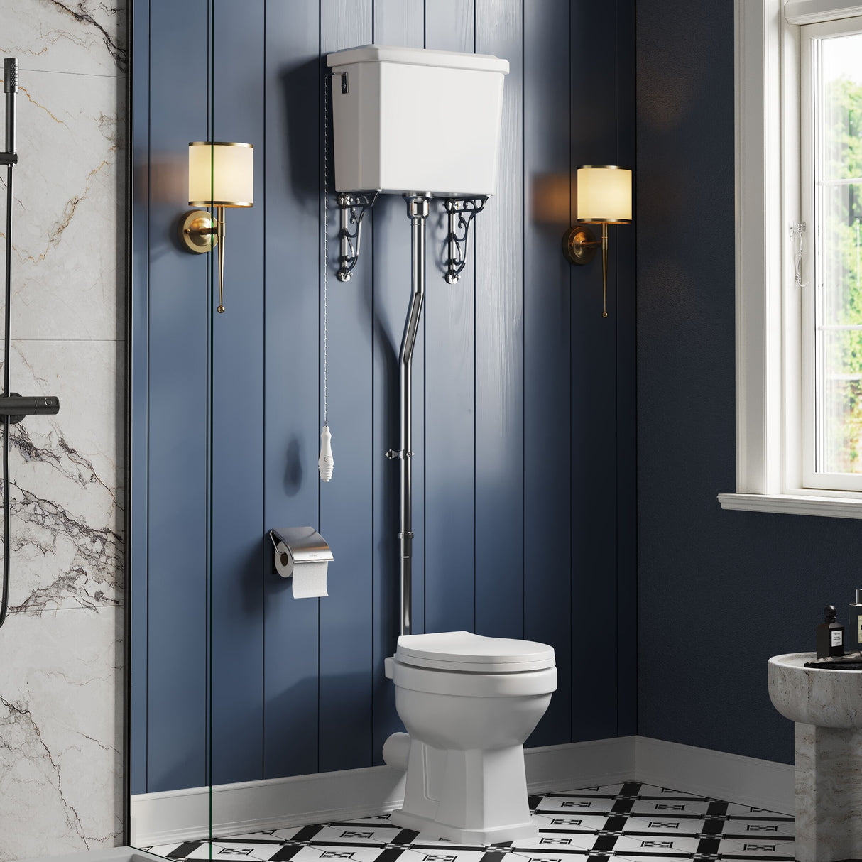 [BCKI006] Madeley Traditional Toilet with High Level Cistern, Flush Pipe Kit and Soft Close Toilet Seat - Lifestyle 3