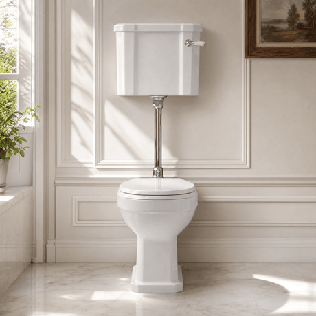 [BCKI007] Madeley Traditional Toilet with Mid Level Cistern, Flush Pipe Kit and Soft Close Toilet Seat - Silo
