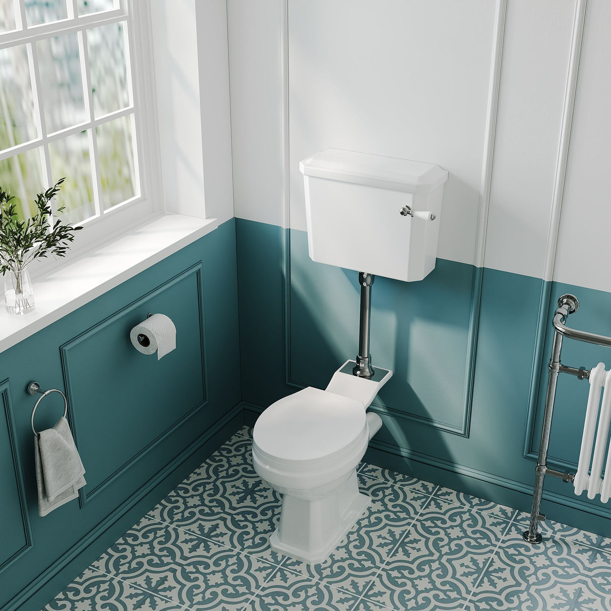 [BCKI009] Madeley Traditional Comfort Height Toilet with Mid Level Cistern, Flush Pipe Kit and Soft Close Toilet Seat - Lifestyle 2