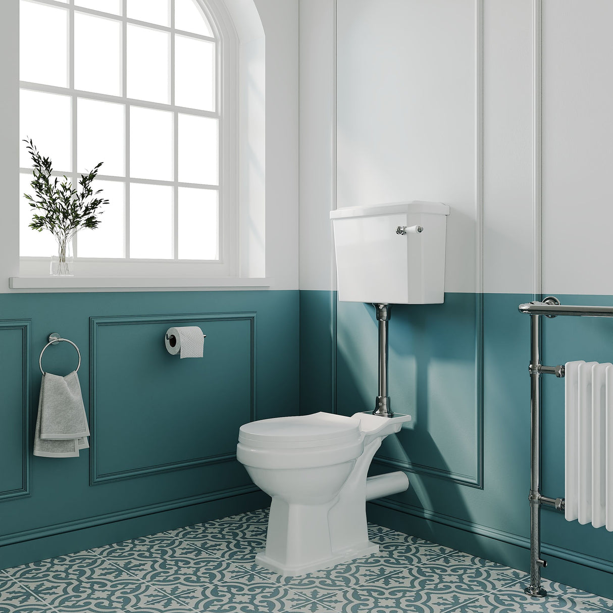 [BCKI009] Madeley Traditional Comfort Height Toilet with Mid Level Cistern, Flush Pipe Kit and Soft Close Toilet Seat - Lifestyle 3