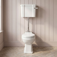 [BCKI009] Madeley Traditional Comfort Height Toilet with Mid Level Cistern, Flush Pipe Kit and Soft Close Toilet Seat - Silo