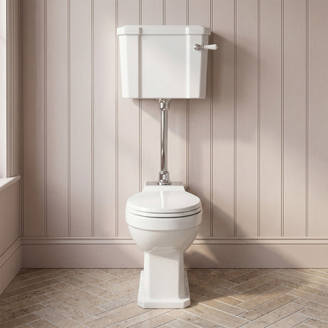 [BCKI009] Madeley Traditional Comfort Height Toilet with Mid Level Cistern, Flush Pipe Kit and Soft Close Toilet Seat - Silo
