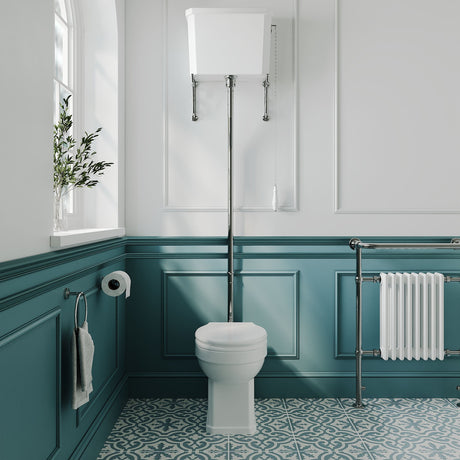 [BCKI010] Madeley Traditional Comfort Height Toilet with High Level Cistern, Flush Pipe Kit and Soft Close Toilet Seat - Lifestyle 1
