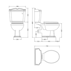 [BCLCPCC] Classic Legend Toilet Pan Cistern & Seat – White - Technical Drawing