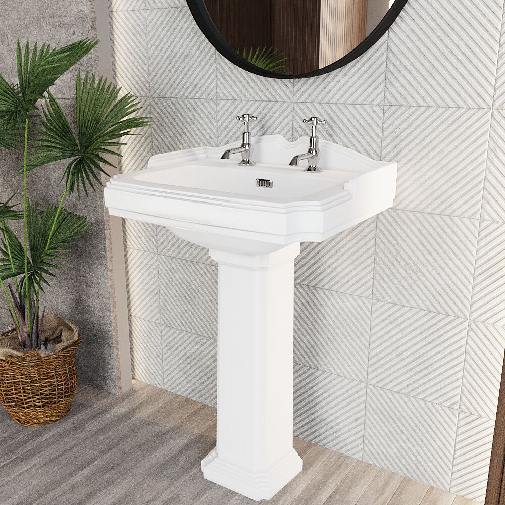 [BCLG004] Whitgreave Traditional 2 Tap Hole Basin and Full Pedestal, 915 x 470 x 590mm - Lifestyle 3
