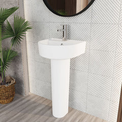 [BCMI002] Balterley Hopwas Ceramic D Shape Basin & Full Pedestal - 420 or 520mm Basin - Lifestyle 3