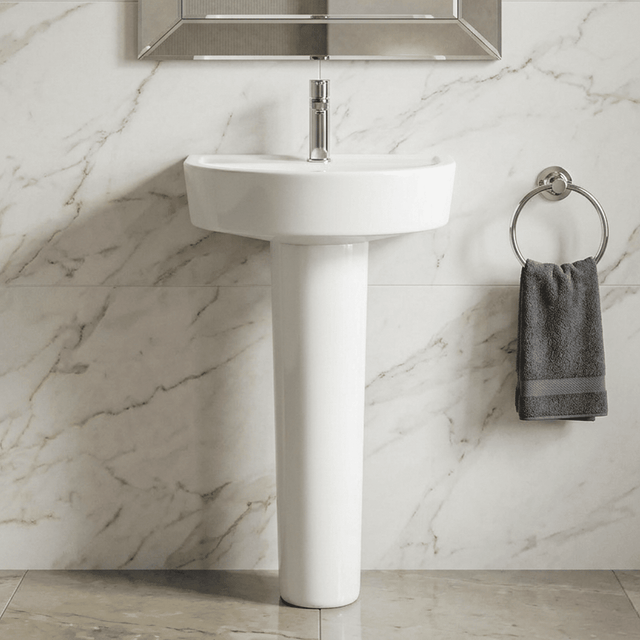 [BCMI002] Balterley Hopwas Ceramic D Shape Basin & Full Pedestal - 420 or 520mm Basin - Silo