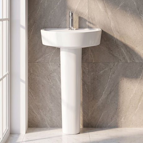 [BCMI003] Balterley Hopwas Ceramic D Shape Basin & Full Pedestal - 420 or 520mm Basin - Silo
