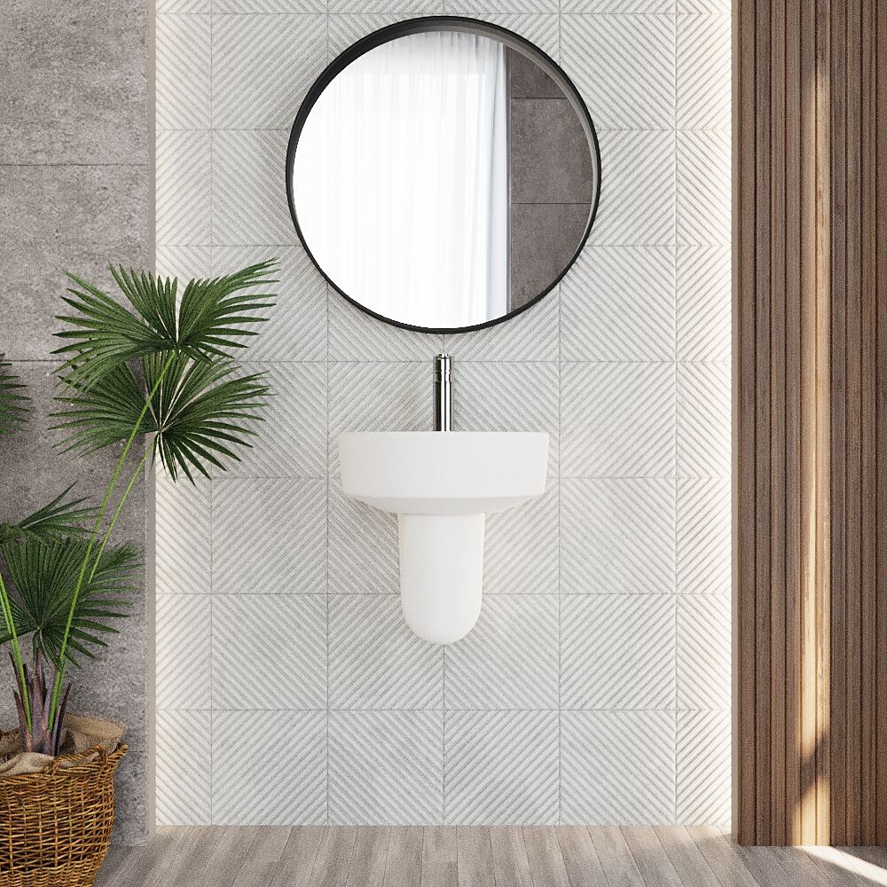 Hopwas Round D Shape Ceramic Basin and Semi Pedestal - 420 or 520mm Basin