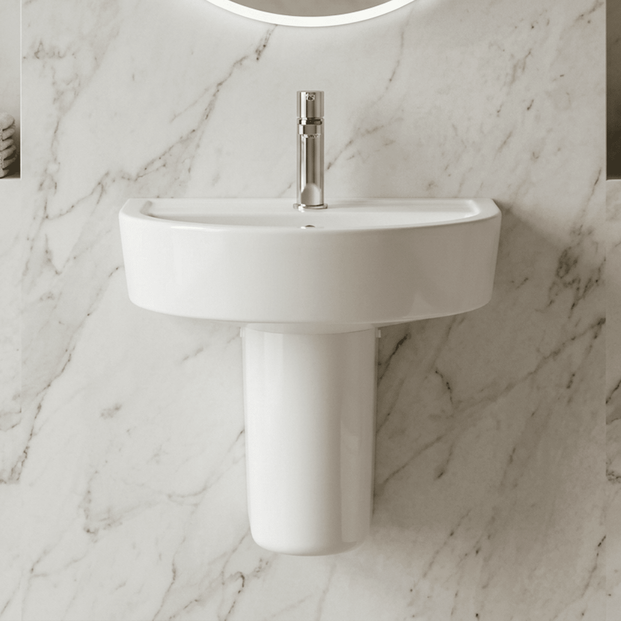 [BCMI004] Hopwas Round D Shape Ceramic Basin and Semi Pedestal - 420 or 520mm Basin - Silo