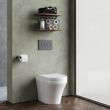 Hopwas Contemporary Round Wall Hung Toilet Pan and Soft Close Seat, 445 x 360 x 530mm