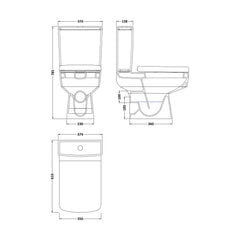 [BCOP008] Forsbrook Modern White Semi Flush-to-Wall Toilet and Cistern – 610mm - Technical Drawing
