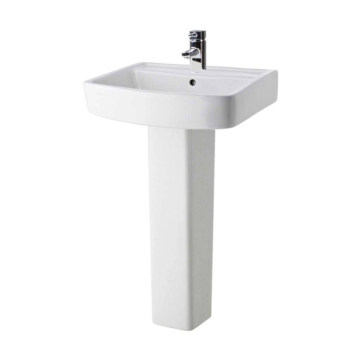 [BCOP009] Forsbrook Modern White Square 1 Tap Hole Bathroom Basin & Full Pedestal - Choice of Size (520mm or 600mm) - Cutout