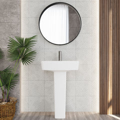 [BCOP009] Forsbrook Modern White Square 1 Tap Hole Bathroom Basin & Full Pedestal - Choice of Size (520mm or 600mm) - Lifestyle 1