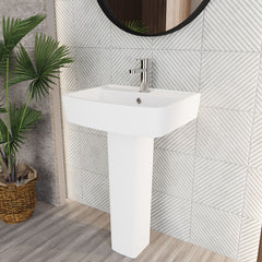 [BCOP009] Forsbrook Modern White Square 1 Tap Hole Bathroom Basin & Full Pedestal - Choice of Size (520mm or 600mm) - Lifestyle 3