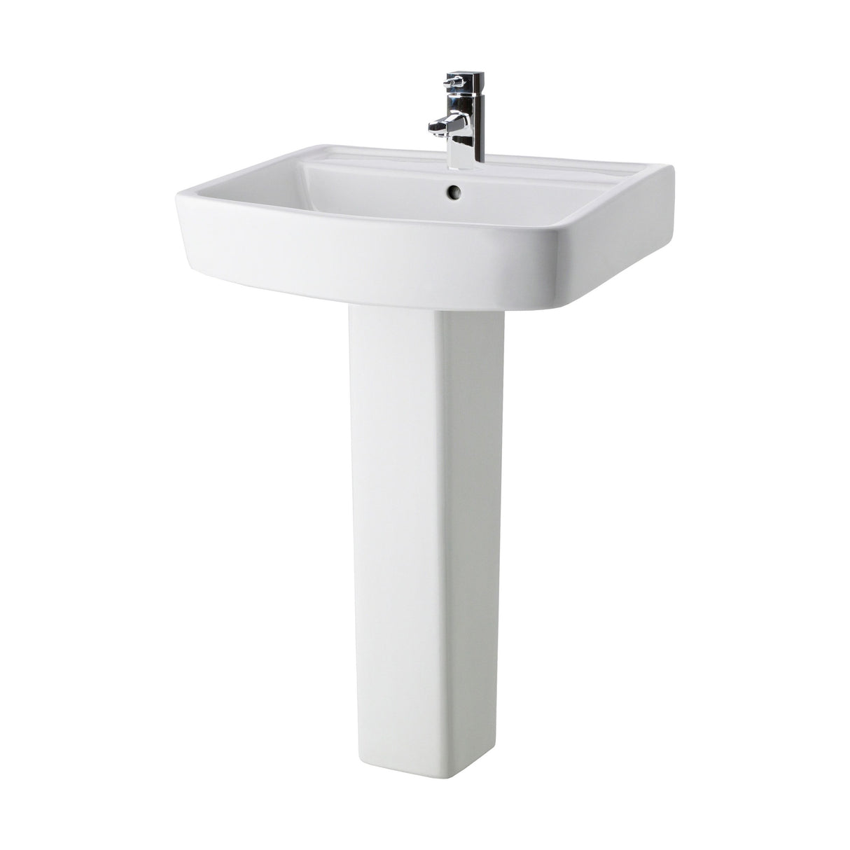 [BCOP010] Forsbrook Modern White Square 1 Tap Hole Bathroom Basin & Full Pedestal - Choice of Size (520mm or 600mm) - Cutout