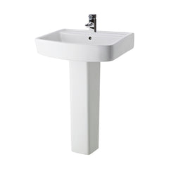 [BCOP010] Forsbrook Modern White Square 1 Tap Hole Bathroom Basin & Full Pedestal - Choice of Size (520mm or 600mm) - Cutout