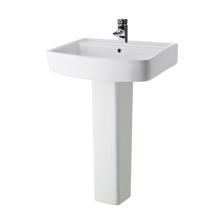 [BCOP010] Forsbrook Modern White Square 1 Tap Hole Bathroom Basin & Full Pedestal - Choice of Size (520mm or 600mm) - Cutout
