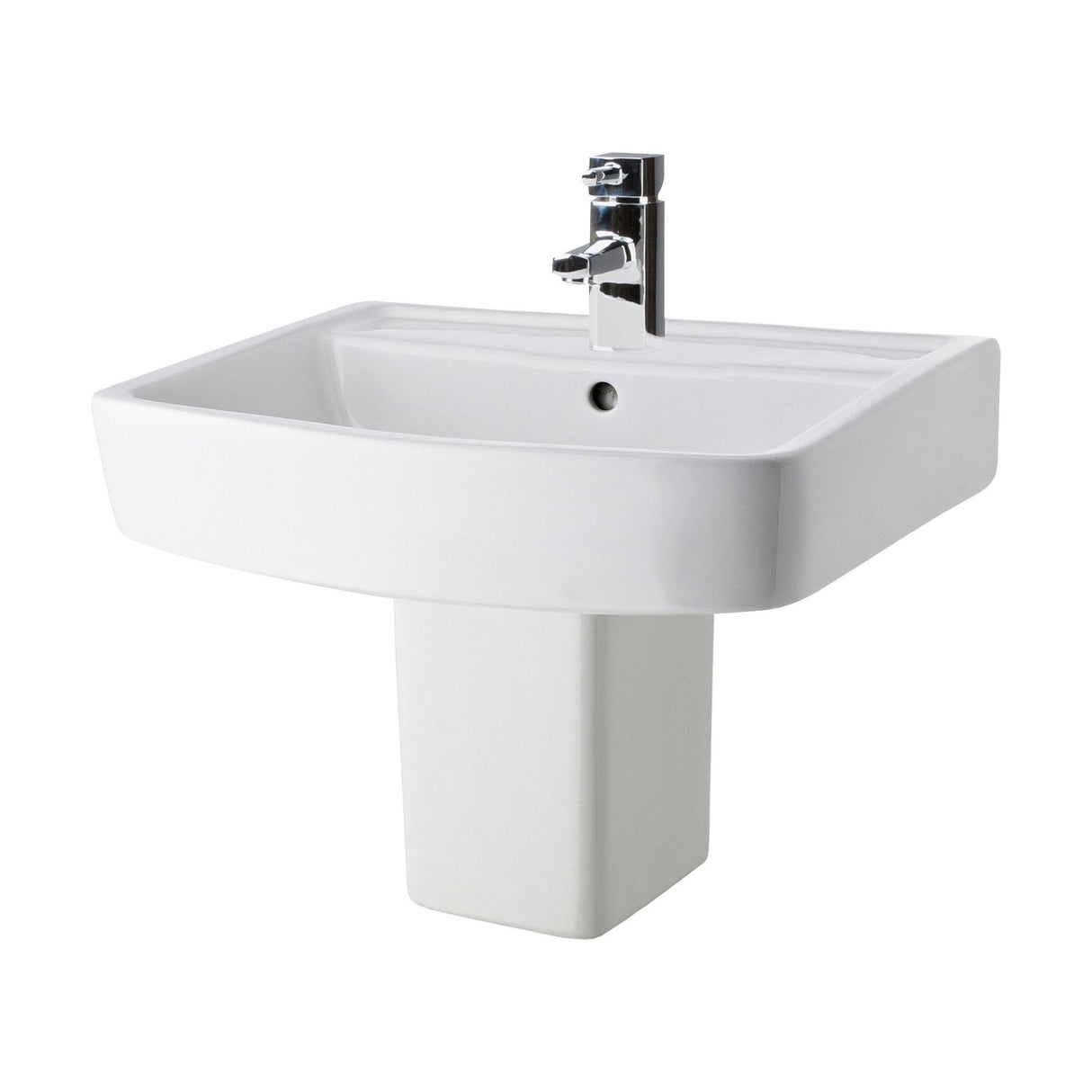 [BCOP011] Forsbrook Modern White Square 1 Tap Hole Bathroom Basin & Semi Pedestal - 520mm - Cutout