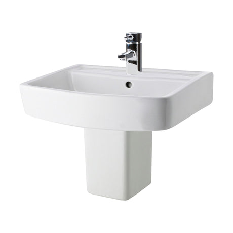 [BCOP011] Forsbrook Modern White Square 1 Tap Hole Bathroom Basin & Semi Pedestal - 520mm - Cutout