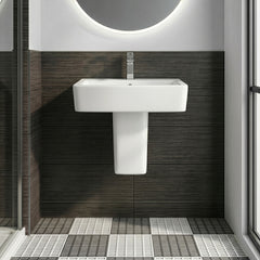 [BCOP011] Forsbrook Modern White Square 1 Tap Hole Bathroom Basin & Semi Pedestal - 520mm - Silo