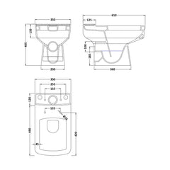 [BCOP012] Forsbrook Square 1 Tap Hole Bathroom Basin - Choose Size and Pedestal Type - Technical Drawing