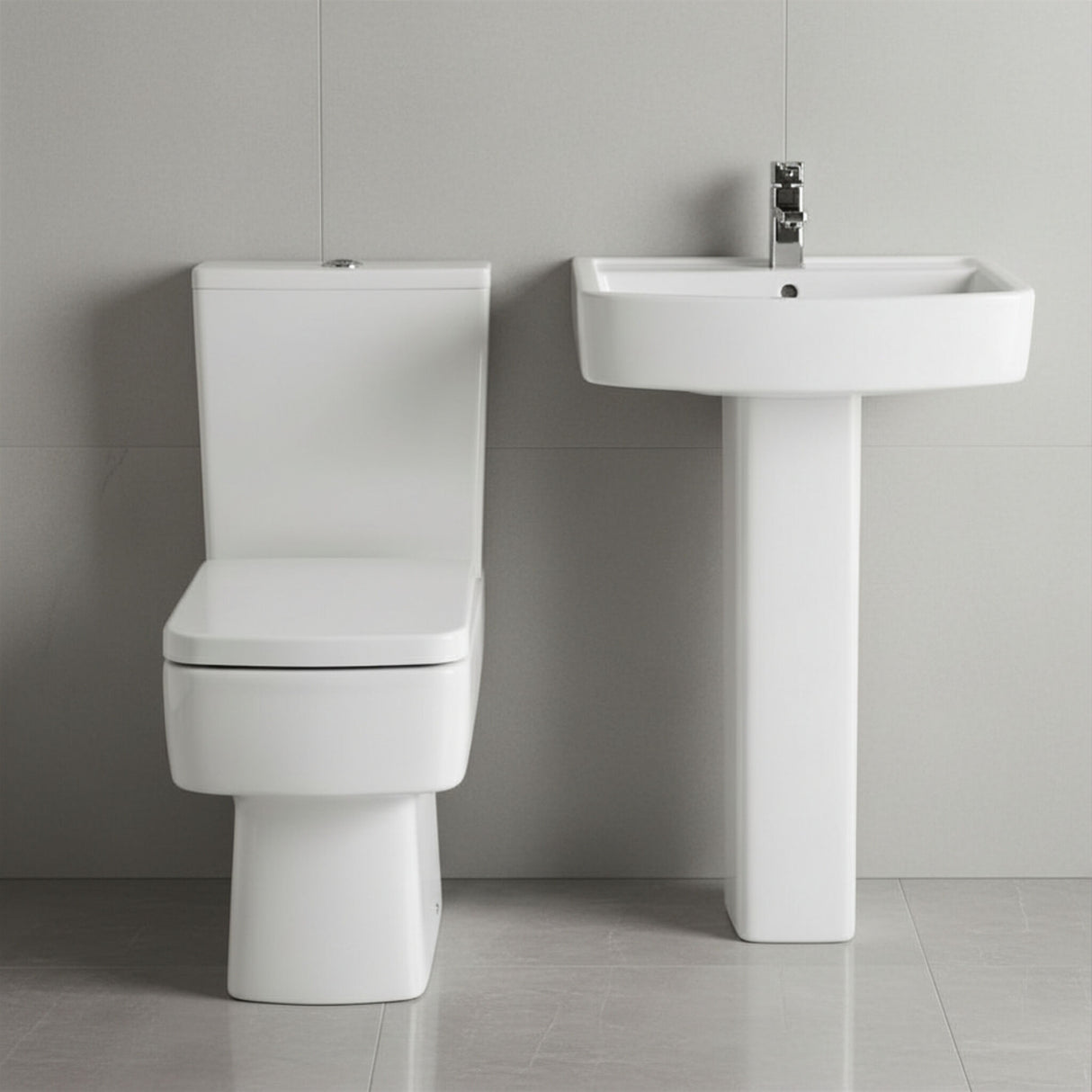 [BCOP012] Forsbrook Square 1 Tap Hole Bathroom Basin - Choose Size and Pedestal Type - Silo