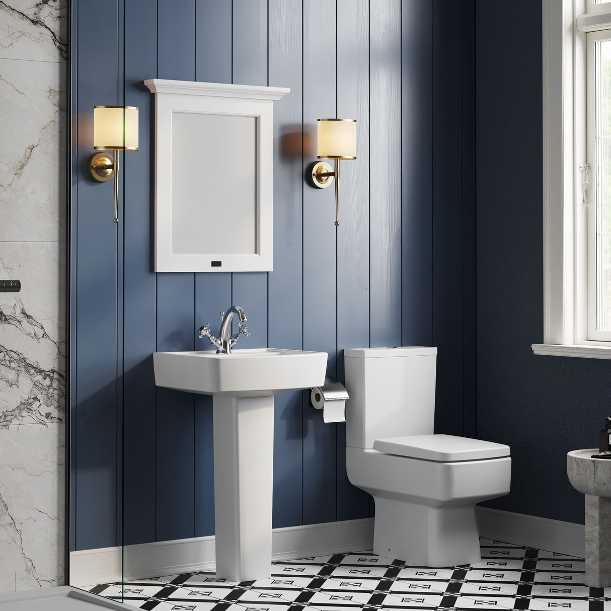 [BCOP013] Forsbrook Square 1 Tap Hole Bathroom Basin - Choose Size and Pedestal Type - Lifestyle 3