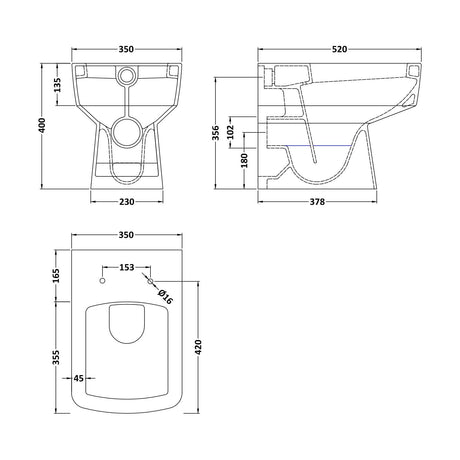 [BCOP106X8B] Balterley Bliss Back to Wall Pan, Seat & Concealed Cistern - Technical Drawing