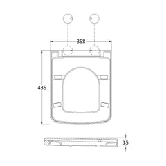 [BCOP198B] Square Soft Close Toilet Seat with Top Fix Hinge, Choice of Cover Caps Finish - Technical Drawing