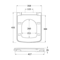 [BCOP198] Luxury Square Top Fix Soft Close - Tapered Edge - White - Technical Drawing