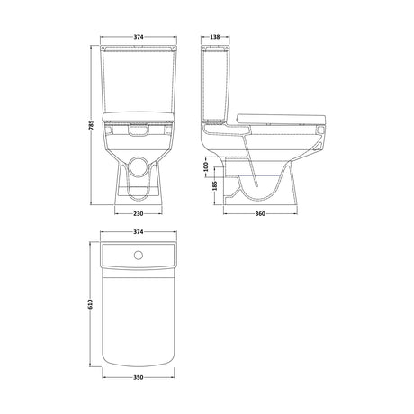 [BCOPC014] Balterley Bliss WC Pan, Cistern & Soft Close Seat - Technical Drawing
