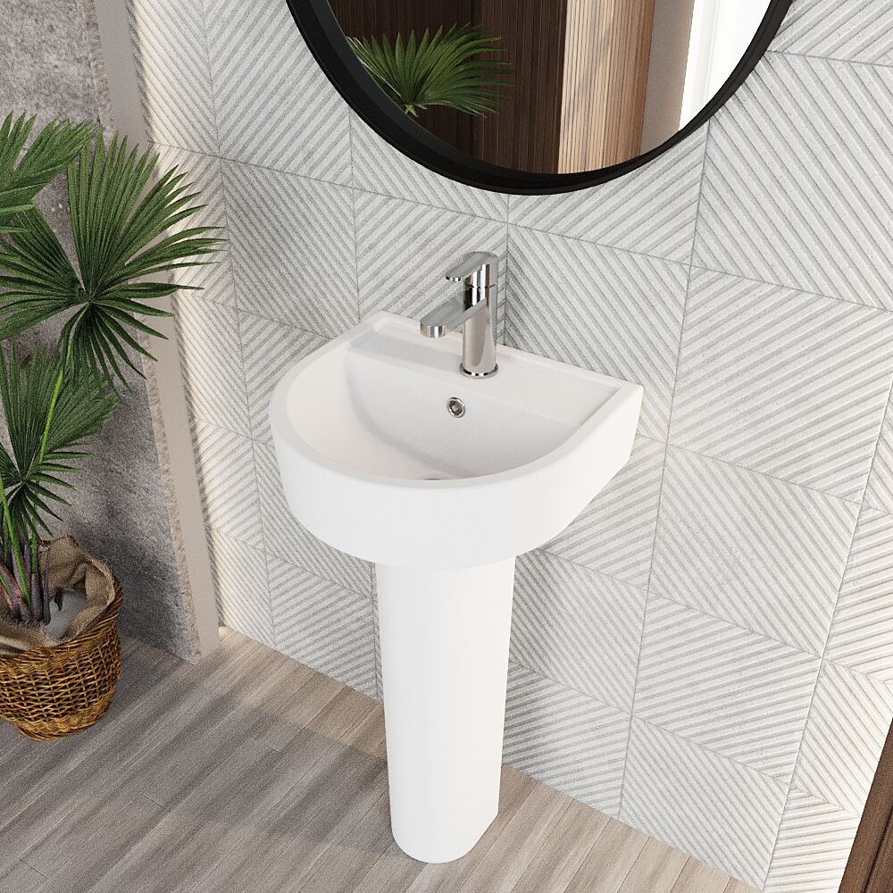 [BCPR001] Dilhorne D Shaped 1 Tap Hole Ceramic Basin and Pedestal - 520mm or 420mm - Choice of Semi or Full Pedestal - Lifestyle 2