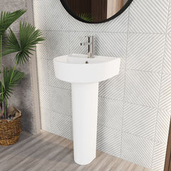 [BCPR001] Dilhorne D Shaped 1 Tap Hole Ceramic Basin and Pedestal - 520mm or 420mm - Choice of Semi or Full Pedestal - Lifestyle 3