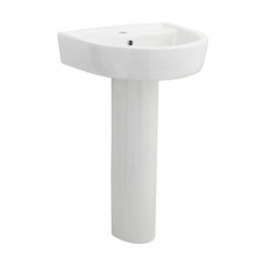 [BCPR002] Dilhorne D Shaped 1 Tap Hole Ceramic Basin and Pedestal - 520mm or 420mm - Choice of Semi or Full Pedestal - Cutout