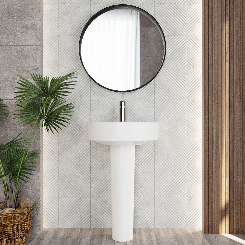 [BCPR002] Dilhorne D Shaped 1 Tap Hole Ceramic Basin and Pedestal - 520mm or 420mm - Choice of Semi or Full Pedestal - Lifestyle 1