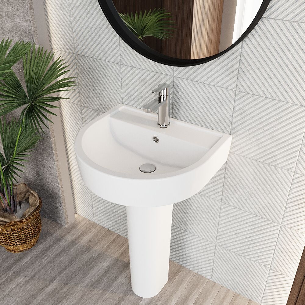 [BCPR002] Dilhorne D Shaped 1 Tap Hole Ceramic Basin and Pedestal - 520mm or 420mm - Choice of Semi or Full Pedestal - Lifestyle 2