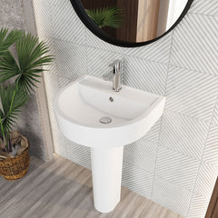 [BCPR002] Dilhorne D Shaped 1 Tap Hole Ceramic Basin and Pedestal - 520mm or 420mm - Choice of Semi or Full Pedestal - Lifestyle 2