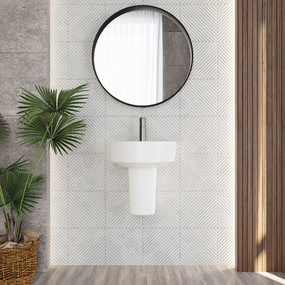 [BCPR003] Dilhorne D Shaped 1 Tap Hole Ceramic Basin and Pedestal - 520mm or 420mm - Choice of Semi or Full Pedestal - Lifestyle 1