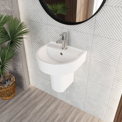 [BCPR003] Dilhorne D Shaped 1 Tap Hole Ceramic Basin and Pedestal - 520mm or 420mm - Choice of Semi or Full Pedestal - Lifestyle 2