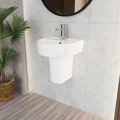 [BCPR003] Dilhorne D Shaped 1 Tap Hole Ceramic Basin and Pedestal - 520mm or 420mm - Choice of Semi or Full Pedestal - Lifestyle 3