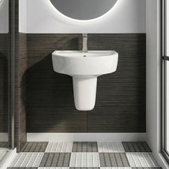 [BCPR003] Dilhorne D Shaped 1 Tap Hole Ceramic Basin and Pedestal - 520mm or 420mm - Choice of Semi or Full Pedestal - Silo