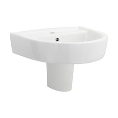 [BCPR004] Dilhorne D Shaped 1 Tap Hole Ceramic Basin and Pedestal - 520mm or 420mm - Choice of Semi or Full Pedestal - Cutout